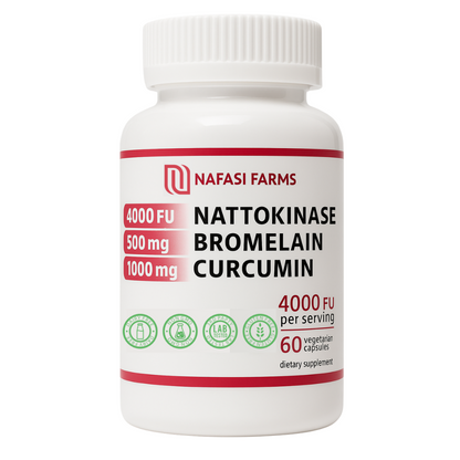 Nafasi Farms Nattokinase 4000 FU + Bromelain 500 mg + Curcumin 1000 mg with Black Pepper • 60 Vegetarian Capsules