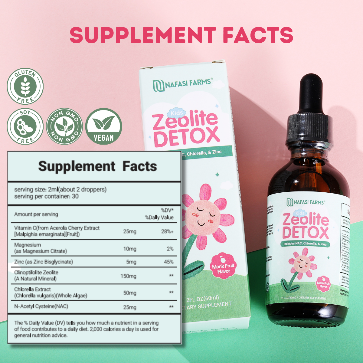 ZEOLITE Detox Drops With NAC, Zeolite, Chlorella, For Kids & Adults